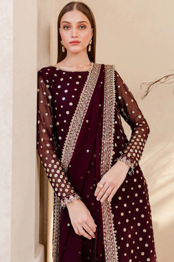 MP1104 - Winter Unstitched 3PCs Embroidered Velvet Dress With Embroidered Organza Dupatta