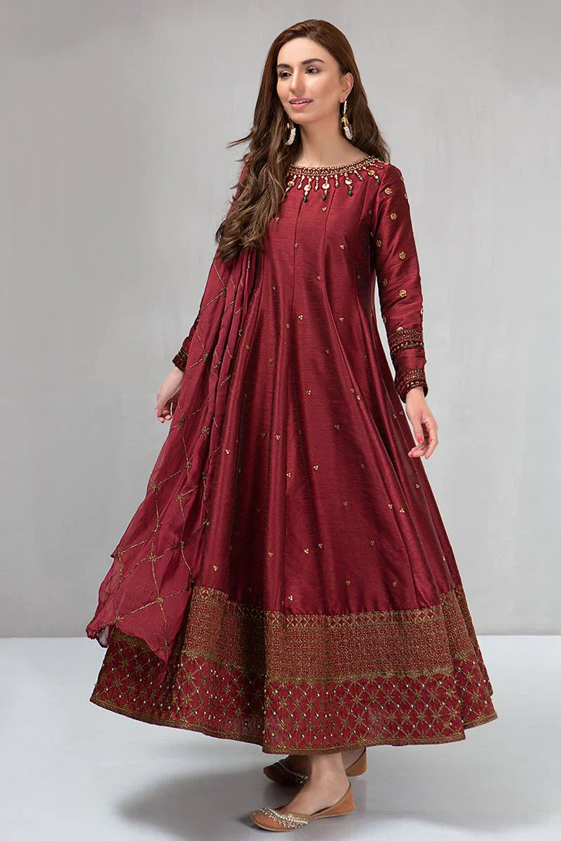 MP099-Maria B Winter, unstiched 3 piece kataan silk frock style embroidered suit