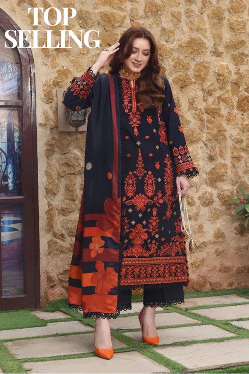 MP1243 - UNSTITCHED WINTER BATIK-3PC DHANAK EMBROIDERED SHIRT WITH COURTRAI PRINTED SHAWL