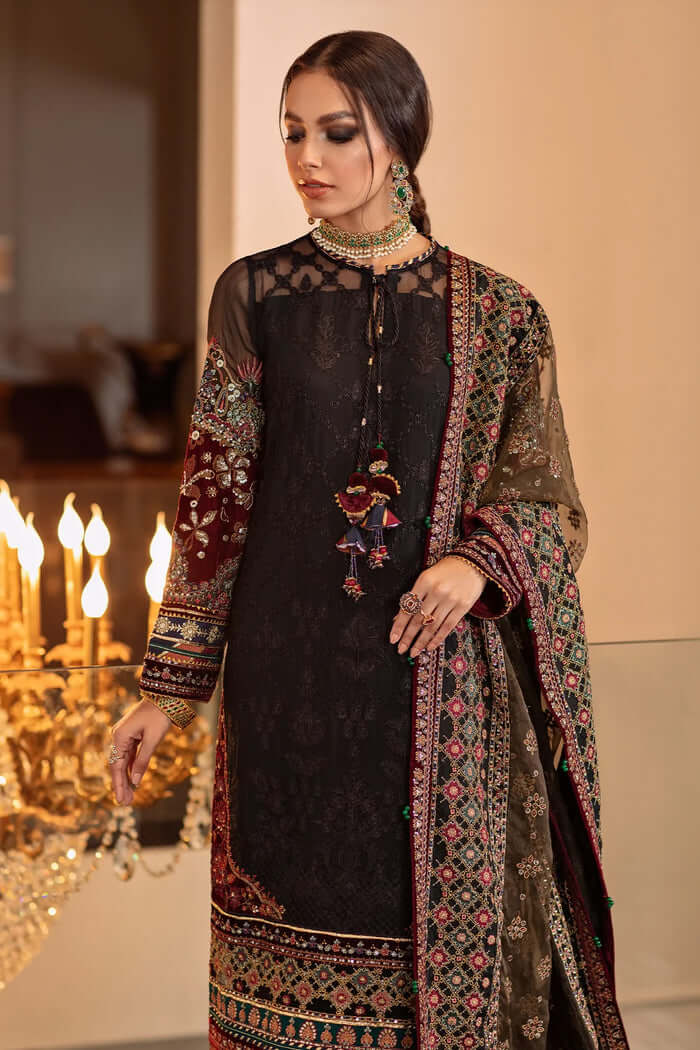MP201-3 Piece Unstitched Heavy Embroidered Lawn Suit With Heavy Embroidered Organza Dupatta