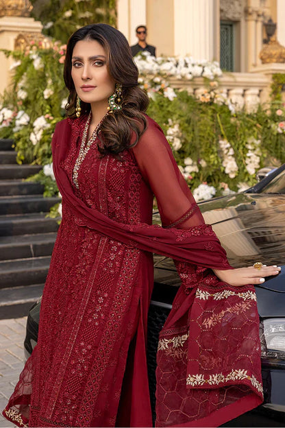 MP733-SUMMER 3 Piece Unstitched Heavy Embroidered Lawn Suit With Heavy Embroidered Chiffon Dupatta