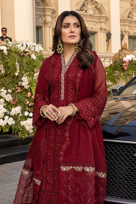 MP733-SUMMER 3 Piece Unstitched Heavy Embroidered Lawn Suit With Heavy Embroidered Chiffon Dupatta