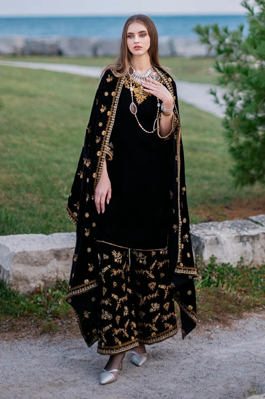 MP1103 - Unstitched 3PCs Embroidered Velvet Dress With Embroidered Velvet Shawl
