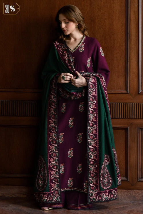 MP1236 - Winter BATIK-3PC DHANAK EMBROIDERED SHIRT WITH DHANAK EMBROIDERED SHAWL AND TROUSER-BIC